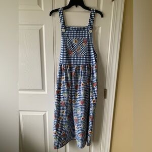 Vintage Allison Gray Jumper Dress Checkered Cottagecore Rare Blue White Women 6